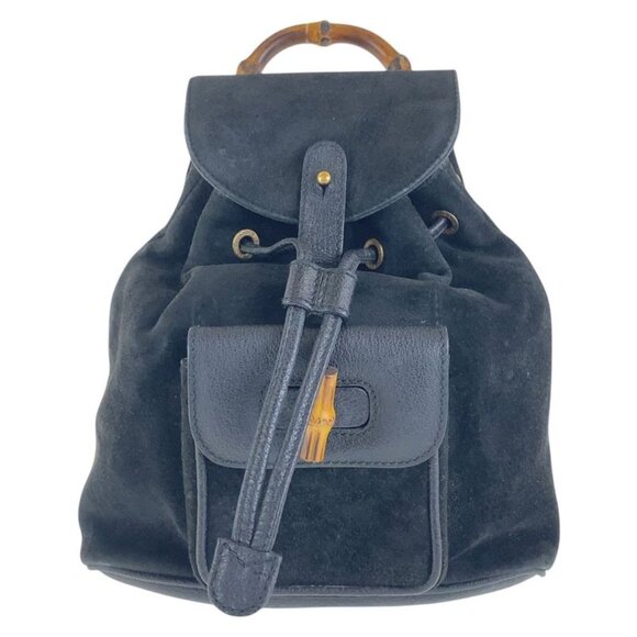 Gucci Vintage Bamboo Black Gold Hardware Suede 003 2852 0030 0 Backpack Daypack main image 8